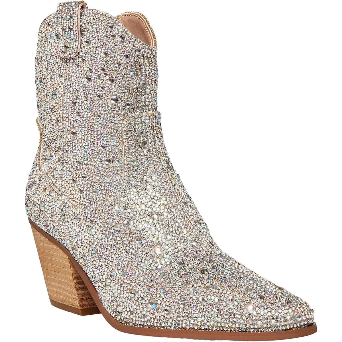 Betsey Johnson Women's Diva Western Boot, Rhinestone, 6 | Rhinestone Embellished Western Ankle Boot