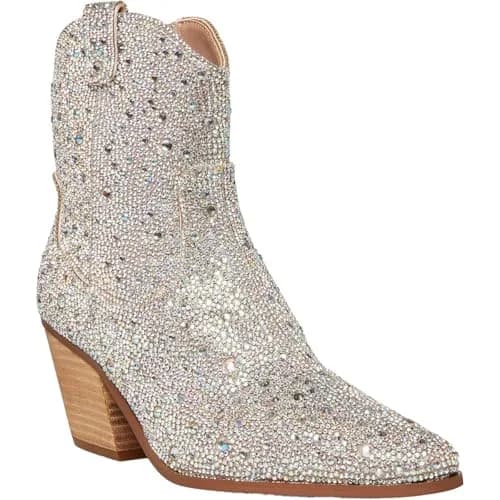 Betsey Johnson Women's Diva Western Boot, Rhinestone, 6 | Rhinestone Embellished Western Ankle Boot thumbnail 1