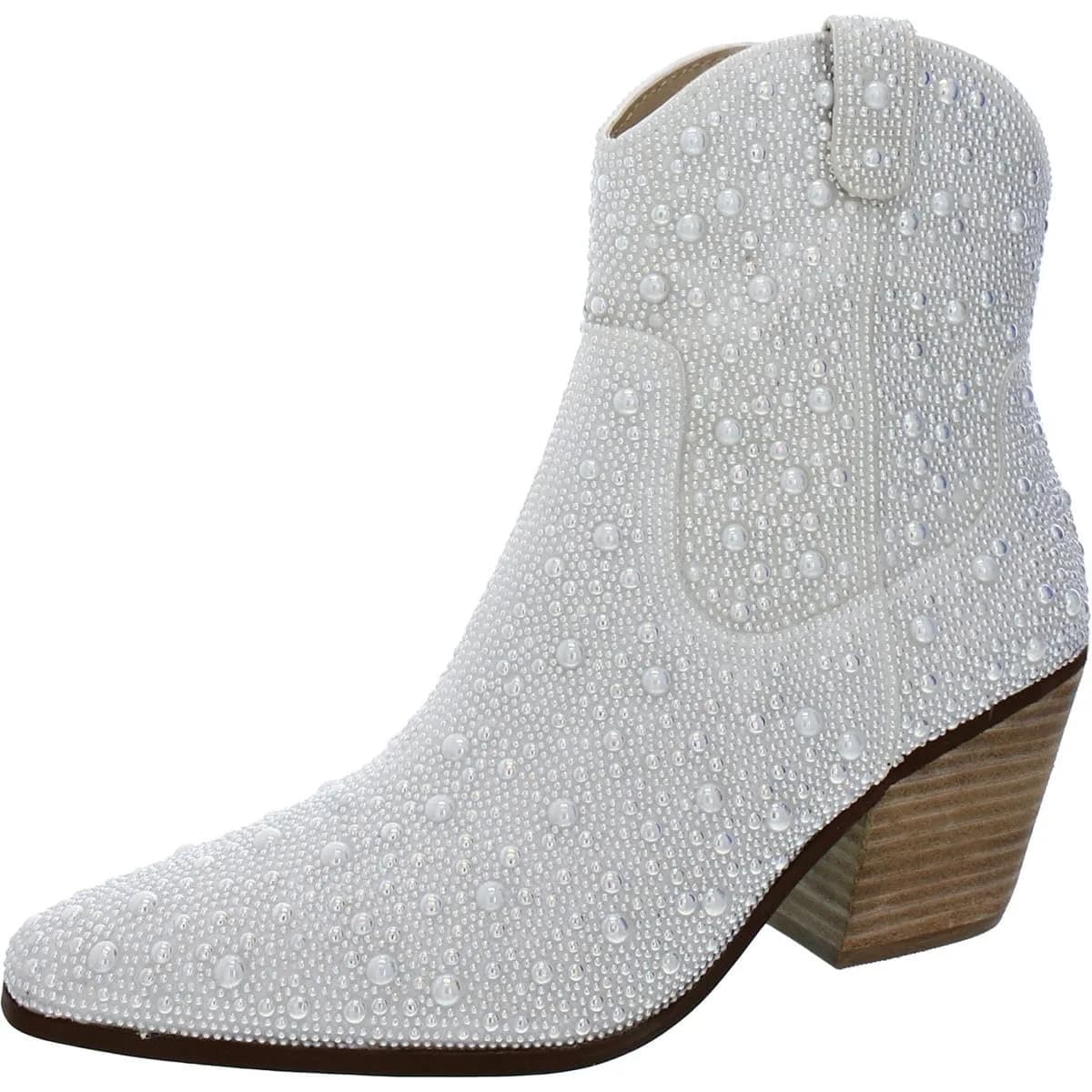 Betsey Johnson Women's Diva Western Boot, Pearl, 8.5 | Rhinestone Embellished Western Style