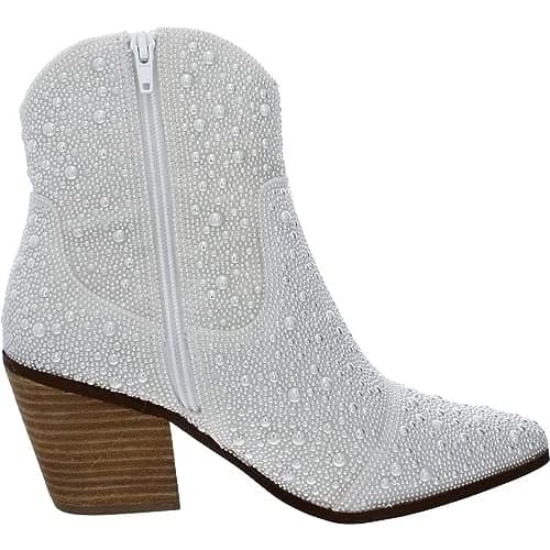 Betsey Johnson Women's Diva Western Boot, Pearl, 8.5 | Rhinestone Embellished Western Style thumbnail 2