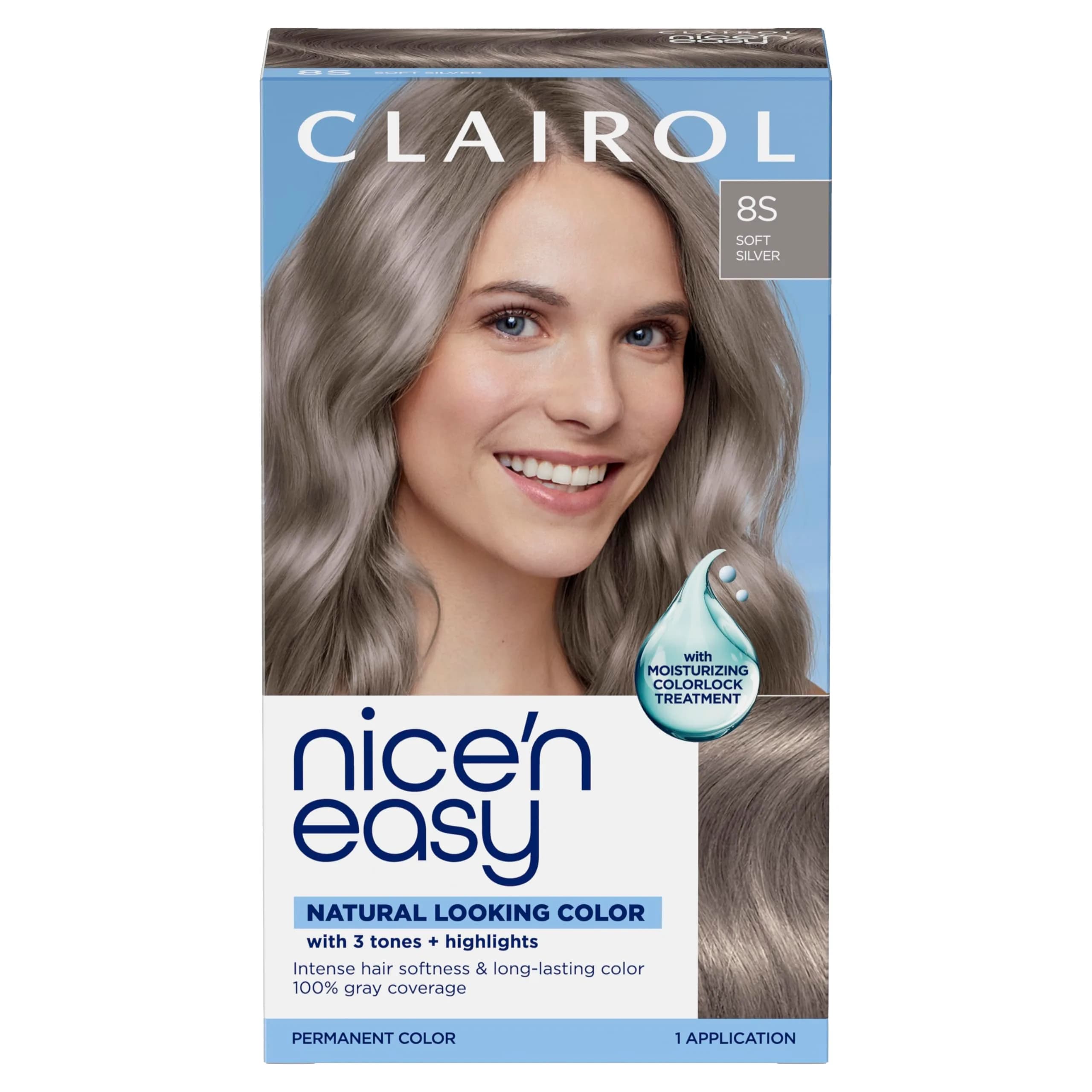Clairol Nice'n Easy Permanent Hair Dye 8S Soft Silver | 6.26 Fl Oz Single Pack - main product image
