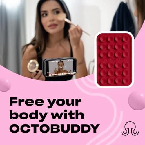 OCTOBUDDY Classic Red Silicone Suction Phone Mount 2.25″ x 3.25″ | 24 Suction Cups for Hands-Free Content Creation thumbnail 3