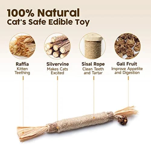 Potaroma Natural Silvervine Sticks Cat Toys 3 Pack | Catnip Blend Chew Toys for Dental Care thumbnail 2