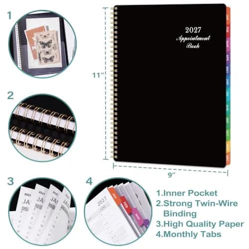Indeme 2027 Appointment Book | Daily Hourly Planner, 9" x 11", Colorful Tabs, Lay-Flat Design thumbnail 3