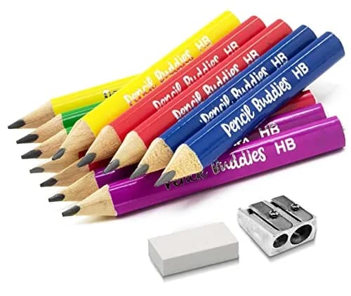 Pencil Buddies Short Jumbo Kids Pencils 3.5 inch (8.9 cm) | Triangle Grip, HB Lead, 14-Piece Set with Sharpener thumbnail 1