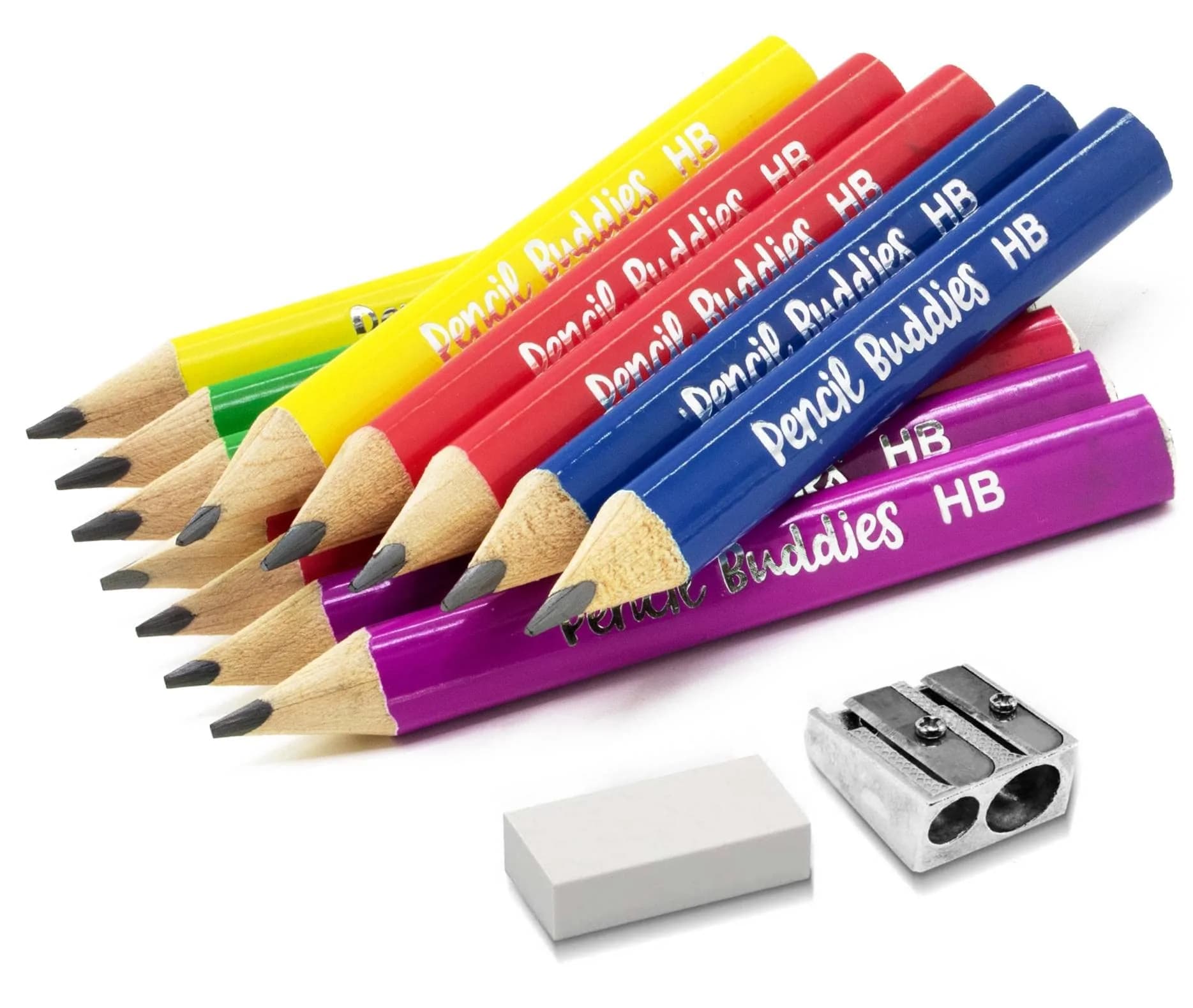 Pencil Buddies Short Jumbo Kids Pencils 3.5 inch (8.9 cm) | Triangle Grip, HB Lead, 14-Piece Set with Sharpener - main product image