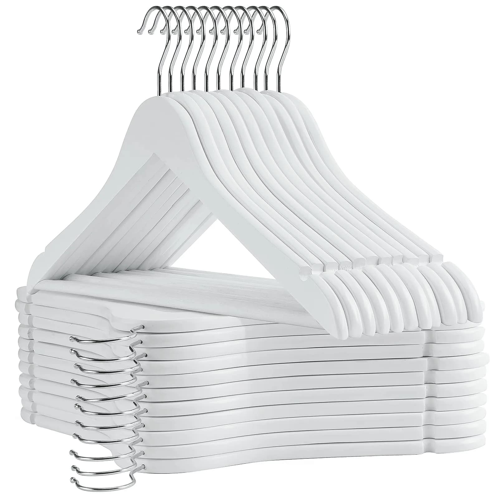 Uinicor White Wooden Hangers 30 Pack Slim Coat Hangers for Closet with Smooth Finish, Shirt, Suit, Dress, Heavy Duty Clothes Hanger — White
