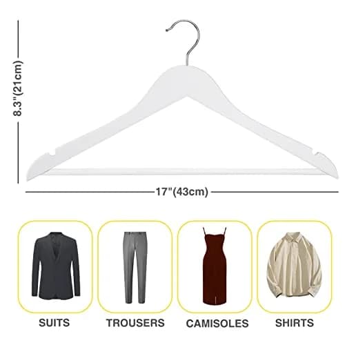 Uinicor White Wooden Hangers 30 Pack Slim Coat Hangers for Closet with Smooth Finish, Shirt, Suit, Dress, Heavy Duty Clothes Hanger thumbnail 7