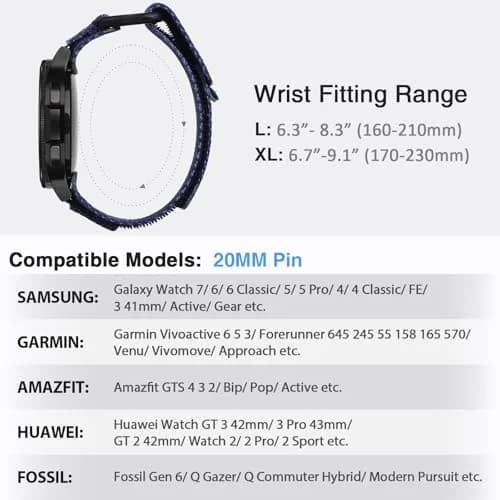 Nereides Purple Nylon Watch Band for Samsung Galaxy Watch 7/6/5/4 40mm 44mm, 20mm Adjustable Sports Strap thumbnail 3