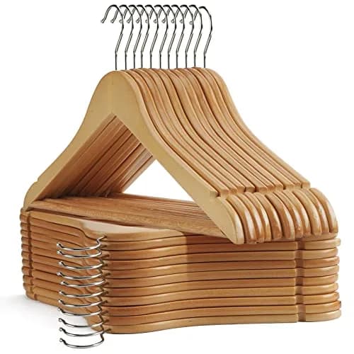 Uinicor Wooden Hangers 30 Pack | Heavy Duty & Space Saving Natural Finish thumbnail 1