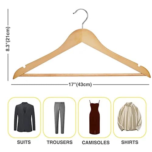 Uinicor Wooden Hangers 30 Pack | Heavy Duty & Space Saving Natural Finish thumbnail 7