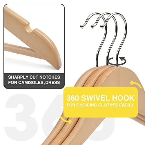 Uinicor Wooden Hangers 30 Pack | Heavy Duty & Space Saving Natural Finish thumbnail 2
