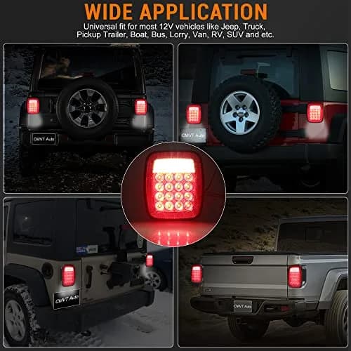 CMVT Auto Red Square 38-LED Tail Light Assembly 2-Pack | Universal 12V Fitment for Jeep Wrangler CJ YJ TJ & Trucks thumbnail 6