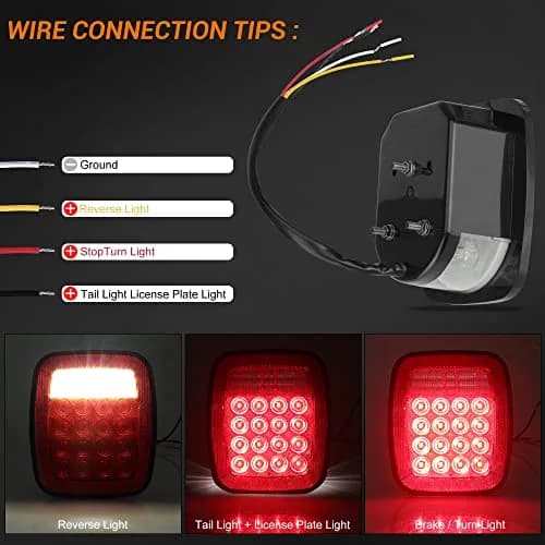CMVT Auto Red Square 38-LED Tail Light Assembly 2-Pack | Universal 12V Fitment for Jeep Wrangler CJ YJ TJ & Trucks thumbnail 3