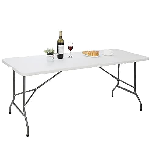 Saicool 6FT Folding Event Table | Heavy Duty Indoor Outdoor Picnic Table, White thumbnail 1