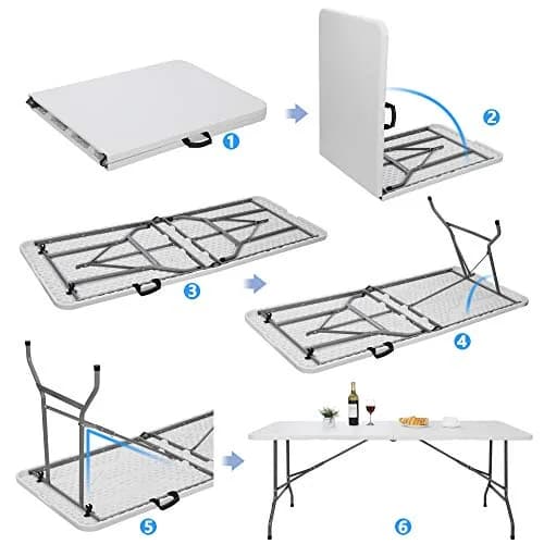 Saicool 6FT Folding Event Table | Heavy Duty Indoor Outdoor Picnic Table, White thumbnail 3