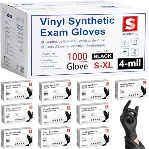 Schneider Large Black Vinyl Exam Gloves 1000-ct Case | Medical Grade, Latex-Free, Food Safe thumbnail 1