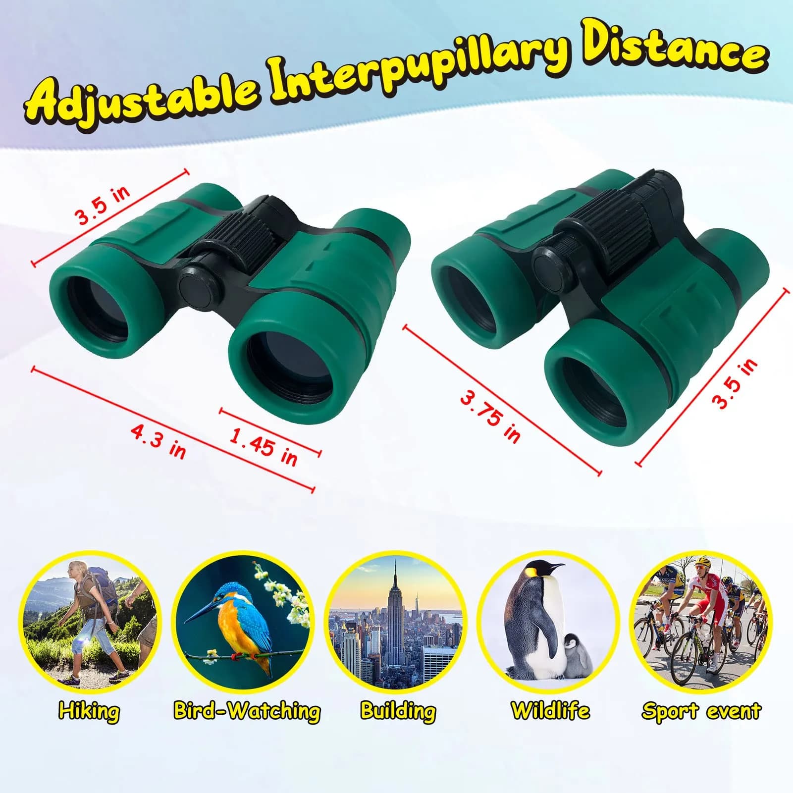 ESSENSON Kids Binoculars Yellow 4x30mm (150g) | Shockproof Outdoor Toy for Ages 3-12 - view 3