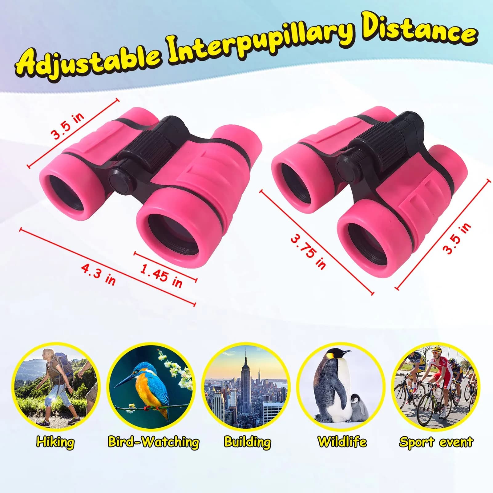 ESSENSON Kids Binoculars Pink 4x30mm (150g) | Shockproof Outdoor Toy for Ages 3-12 - view 3