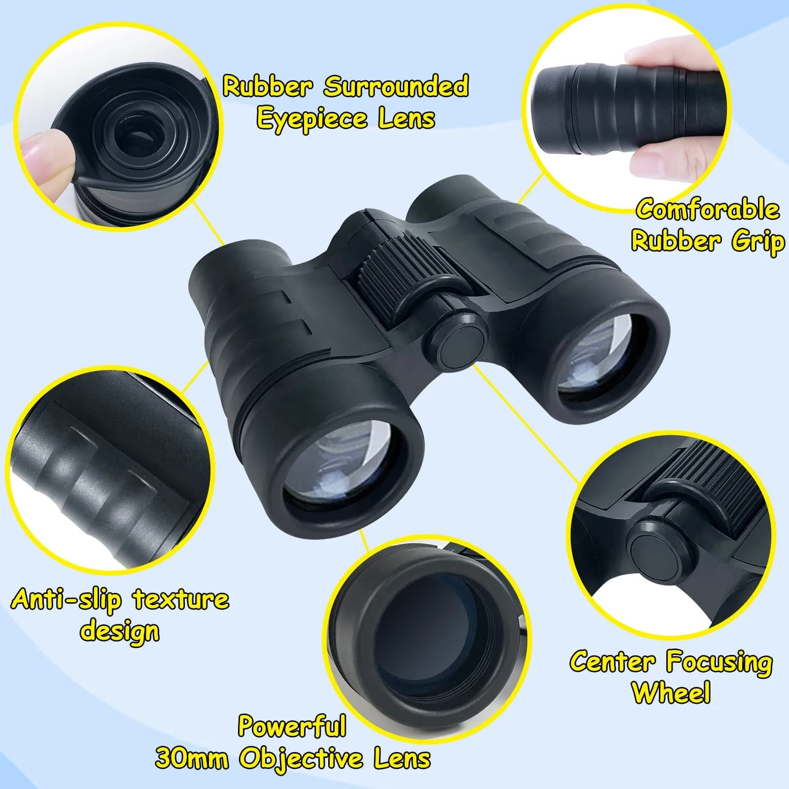 ESSENSON Kids Binoculars Black 4x30mm (150g) | Shockproof Outdoor Toy for Ages 3-12 - view 2