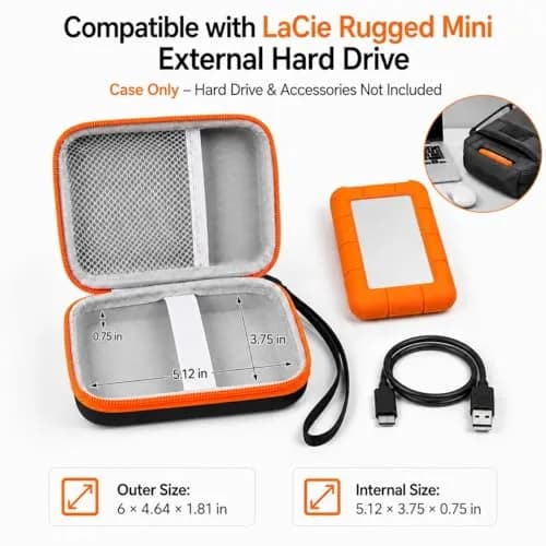 ALKOO Orange Hard Drive Case for LaCie Rugged Mini 1TB-5TB | Protects Drive & Accessories thumbnail 2