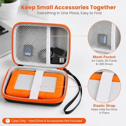 ALKOO Orange Hard Drive Case for LaCie Rugged Mini 1TB-5TB | Protects Drive & Accessories thumbnail 3