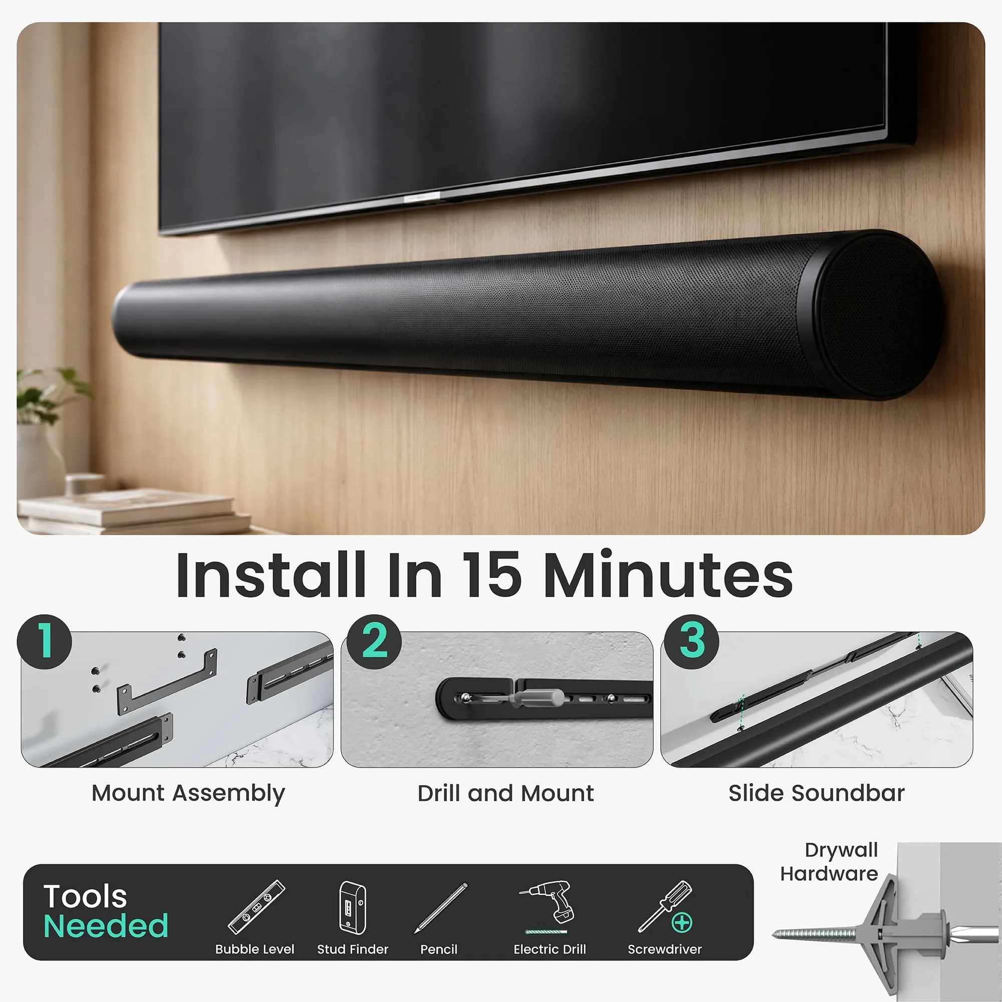 ynVISION.DESIGN Sonos Arc Ultra & Sonos Arc Wall Mount, Black | Flush Mount, 0.43" Deep, Steel Construction - view 6