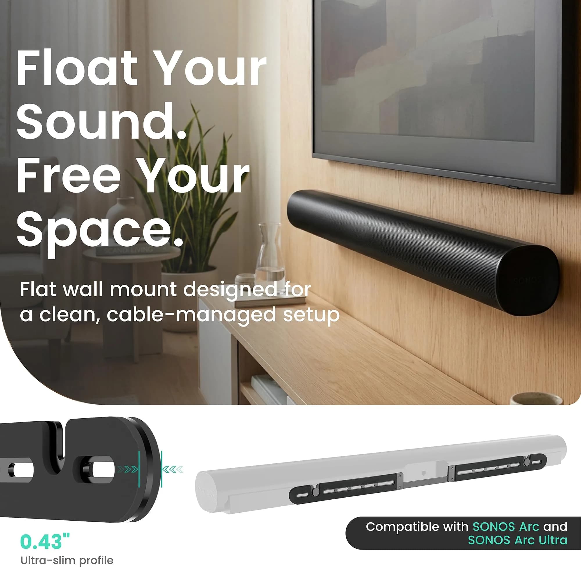 ynVISION.DESIGN Sonos Arc Ultra & Sonos Arc Wall Mount, Black | Flush Mount, 0.43" Deep, Steel Construction - view 2