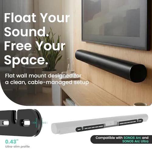 ynVISION.DESIGN Sonos Arc Ultra & Sonos Arc Wall Mount, Black | Flush Mount, 0.43" Deep, Steel Construction thumbnail 2