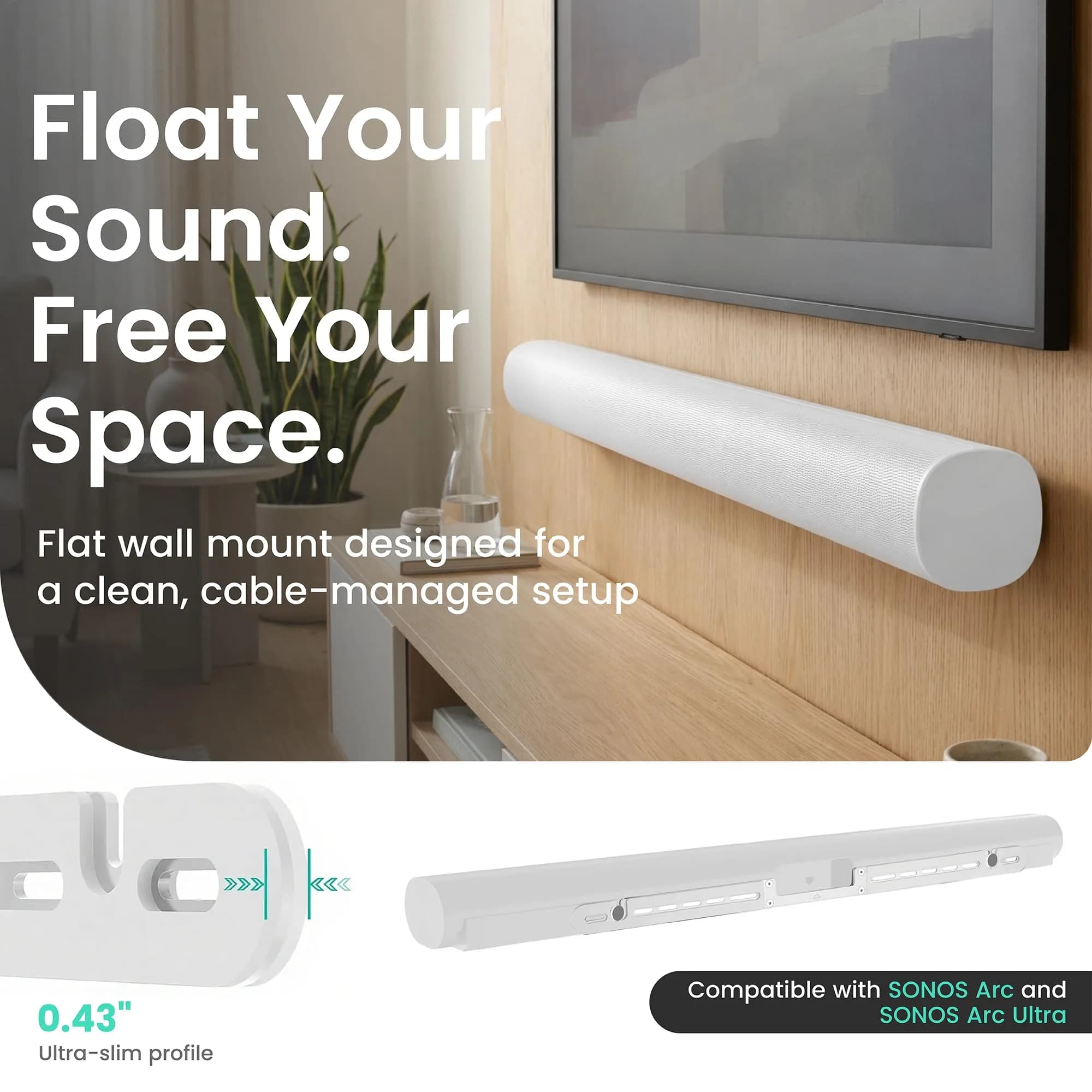 ynVISION.DESIGN Sonos Arc Ultra & Sonos Arc Wall Mount | White, 0.43" Flush Mount - view 2