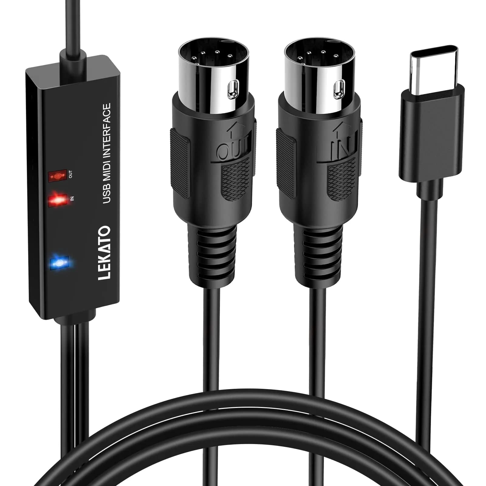 LEKATO USB Type-C MIDI Cable 2m (6.5ft) | Plug & Play MIDI Interface for Mac/Windows — MCBK-Type C