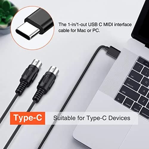 LEKATO USB Type-C MIDI Cable 2m (6.5ft) | Plug & Play MIDI Interface for Mac/Windows thumbnail 2