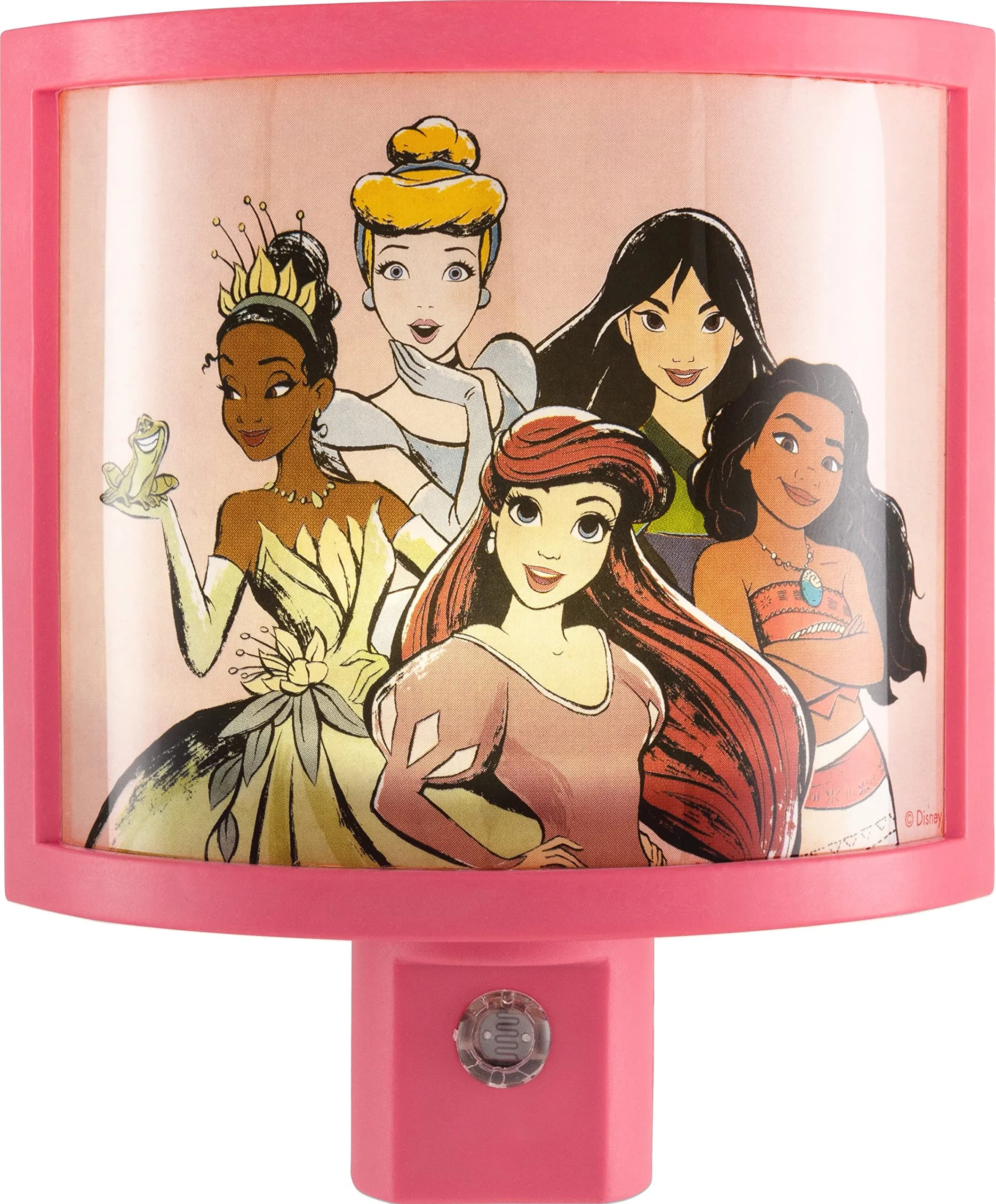 Disney Night Light LED Princess Wrap Shade Plug-in Dusk to Dawn | Safe, Energy-Efficient, UL-Certified for Nursery & Bathroom — Pink Princesses