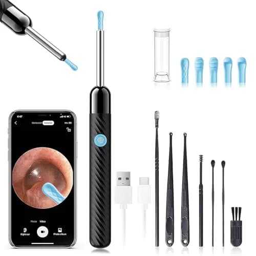 LEIPUT Ear Wax Removal Tool Camera with 8 Pcs Ear Set, 1080P HD Camera & 6 Ear Spoons, Grey — Black