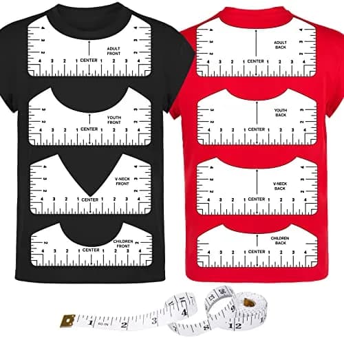 tietoc 9Pcs T-Shirt Ruler Guide Set | Transparent PVC for Vinyl Alignment, Heat Press, Children Youth Adult (10in) thumbnail 1