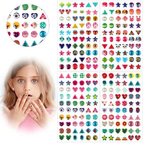 AUGSUN 240 Pcs Glitter Sticker Earrings for Girls | Non-Toxic, Assorted Colors, 3D Design thumbnail 1