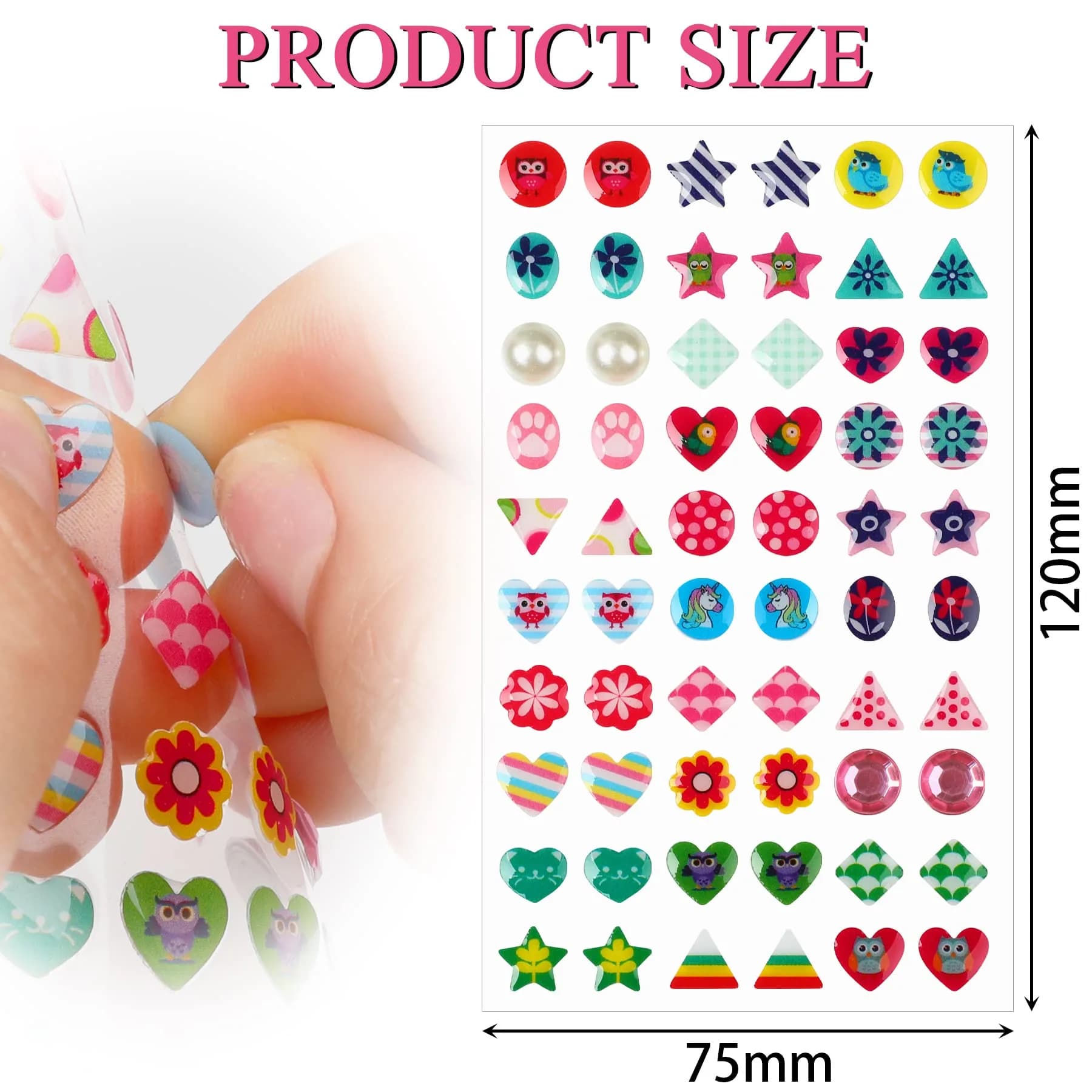 AUGSUN 240 Pcs Glitter Sticker Earrings for Girls | Non-Toxic, Assorted Colors, 3D Design - view 3