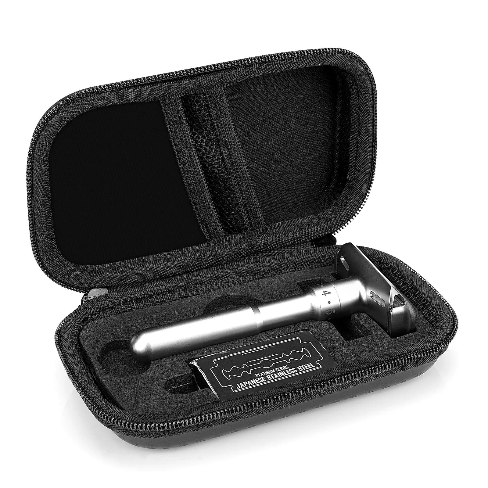 Linkidea Hard Shell Travel Case for Razors | Durable, Compact & Compatible with Merkur, Vikings, WEISHI (Black) — Black