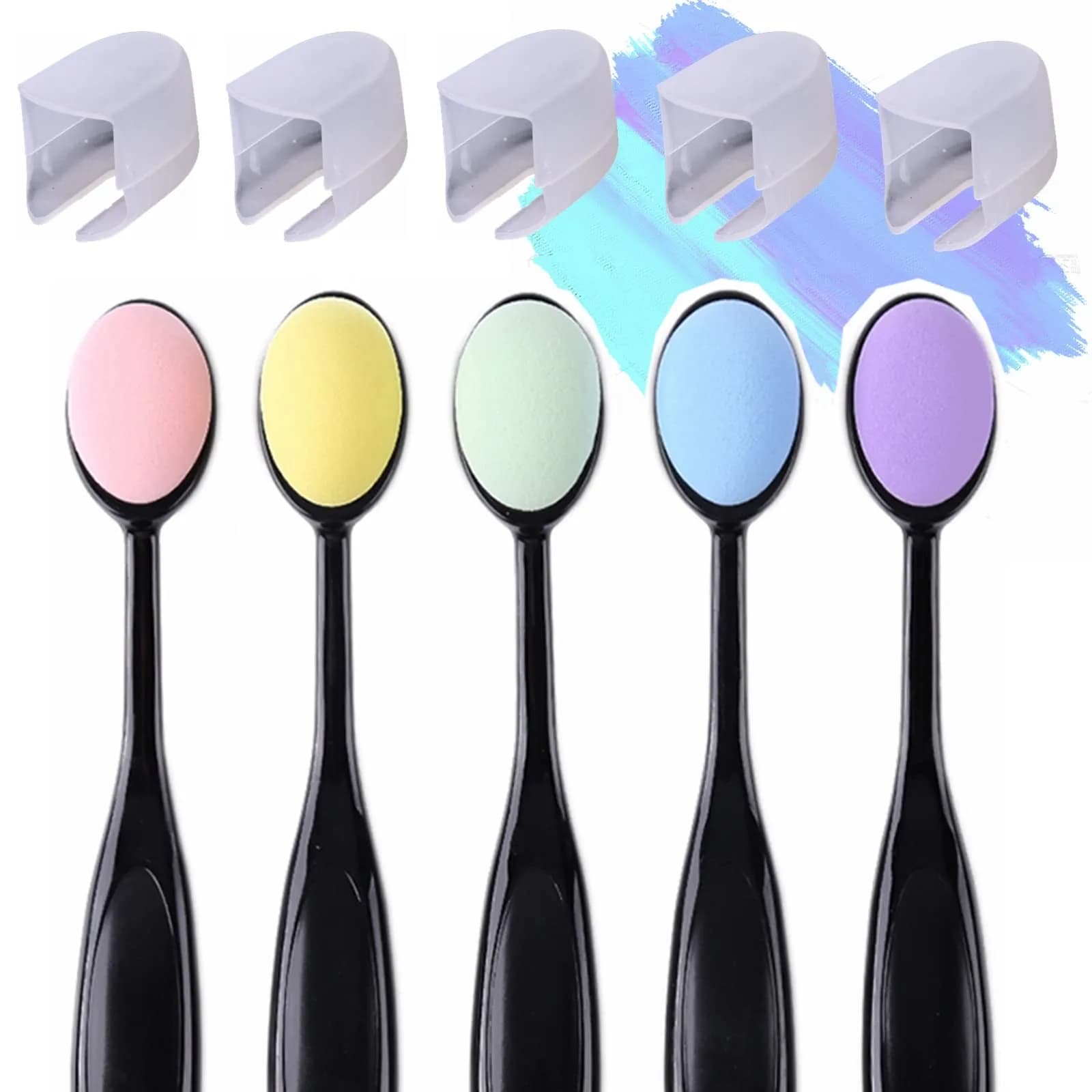 Briartw 5-Color Blending Sponge Brush Set with Brush Caps, 15cm (5.9 inch) | Ideal for Ink Blending & Art Painting — 5