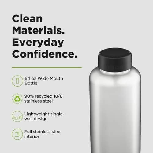Klean Kanteen Wide Water Bottle with Loop Cap - Stainless Steel Water Bottle for Daily Hydration & Outdoor Use - Non-Insulated - BPA Free, Dishwasher Safe - Brushed Stainless, 64 oz thumbnail 3