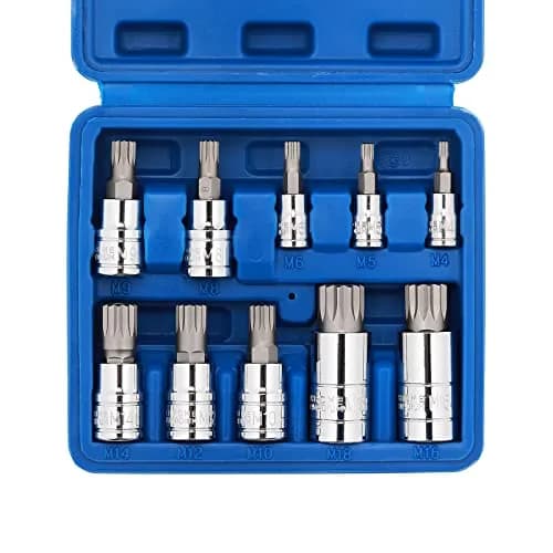 CASOMAN 10PCS 1/4-Inch, 3/8-Inch & 1/2-Inch Drive XZN Triple Square Spline Bit Socket Set, M4-M18, 12 Point Tamper Proof, Cr-V Sockets and S2 Steel Bits | Heavy Duty Alloy Steel thumbnail 1