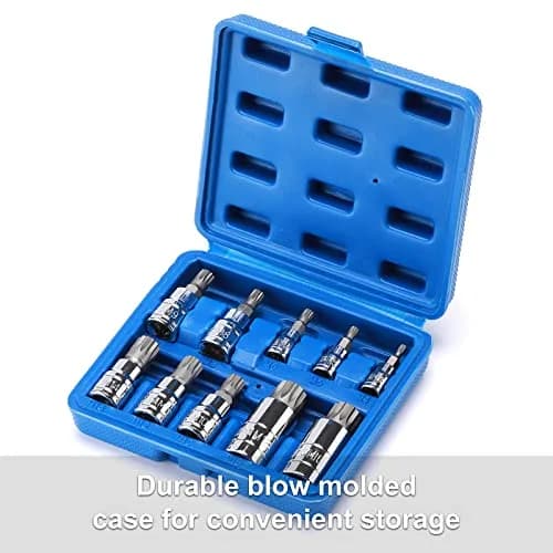 CASOMAN 10PCS 1/4-Inch, 3/8-Inch & 1/2-Inch Drive XZN Triple Square Spline Bit Socket Set, M4-M18, 12 Point Tamper Proof, Cr-V Sockets and S2 Steel Bits | Heavy Duty Alloy Steel thumbnail 8