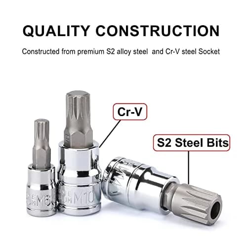 CASOMAN 10PCS 1/4-Inch, 3/8-Inch & 1/2-Inch Drive XZN Triple Square Spline Bit Socket Set, M4-M18, 12 Point Tamper Proof, Cr-V Sockets and S2 Steel Bits | Heavy Duty Alloy Steel thumbnail 4