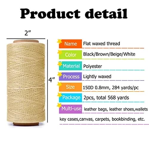 HILELIFE 568 Yards Waxed Thread for Leather Sewing, 150D 0.8mm (Beige) | Strong & Durable Leather Thread thumbnail 3