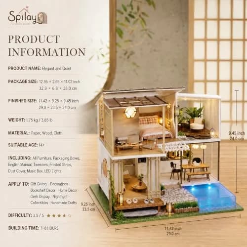 Spilay Miniature Dollhouse Kit for Adults | DIY Craft, Home Decor & Gift (11.41*9.25*9.45 IN) thumbnail 2