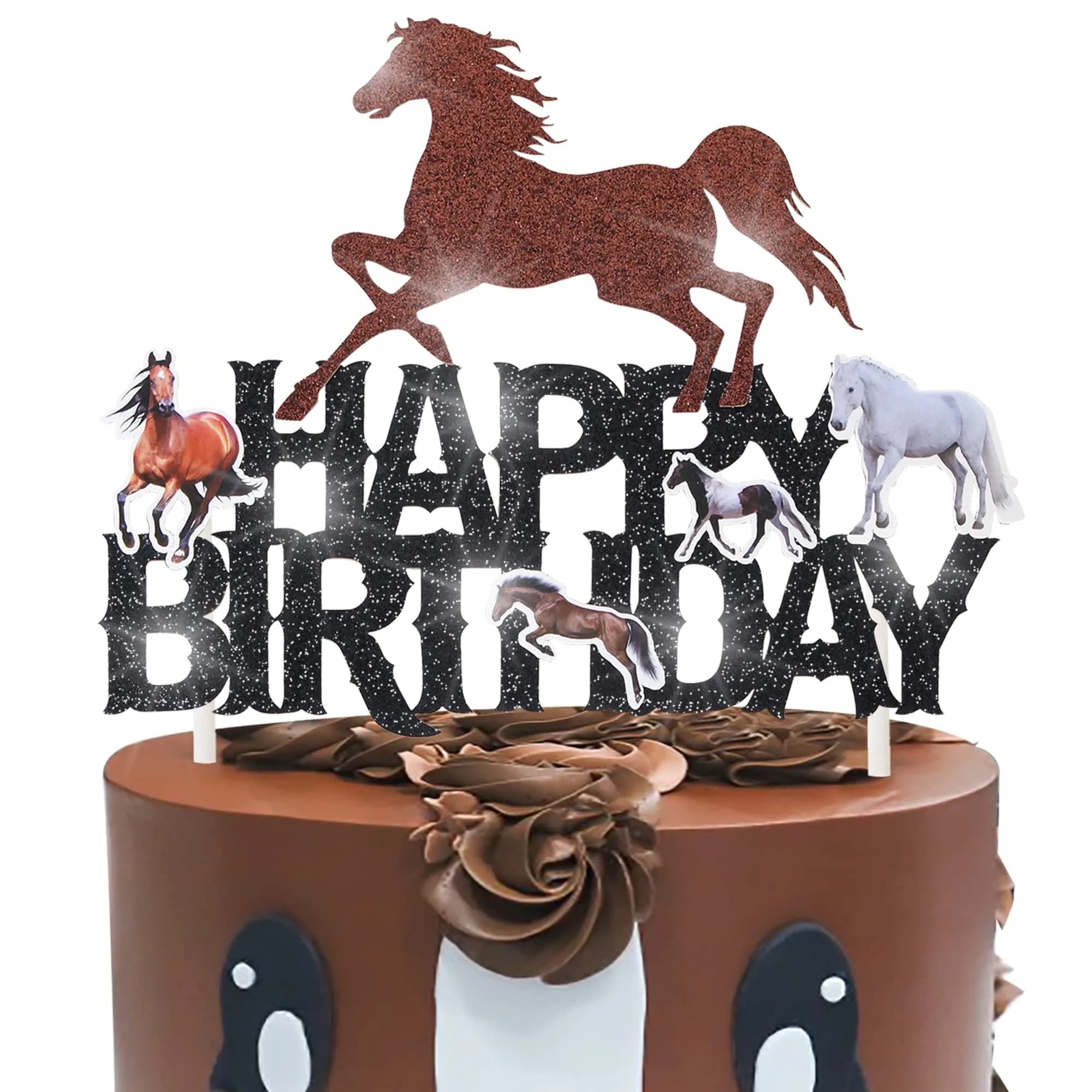 umoni Horse Happy Birthday Cake Topper Horse Racing Party Glitter Cake Decoration 7.8in x 6.1in | Horse Theme Celebration