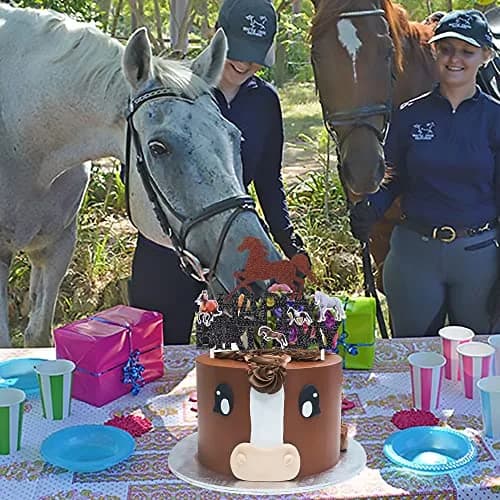 umoni Horse Happy Birthday Cake Topper Horse Racing Party Glitter Cake Decoration 7.8in x 6.1in | Horse Theme Celebration thumbnail 8