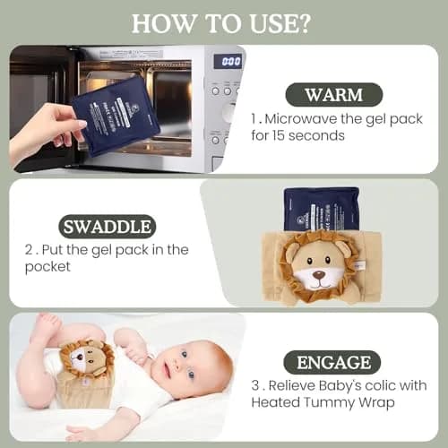 Cuckool Baby Colic & Gas Relief Heated Tummy Wrap (Lion, 15.5-22 Inch Waist) | Soothes Upset Stomach & Bloating thumbnail 6