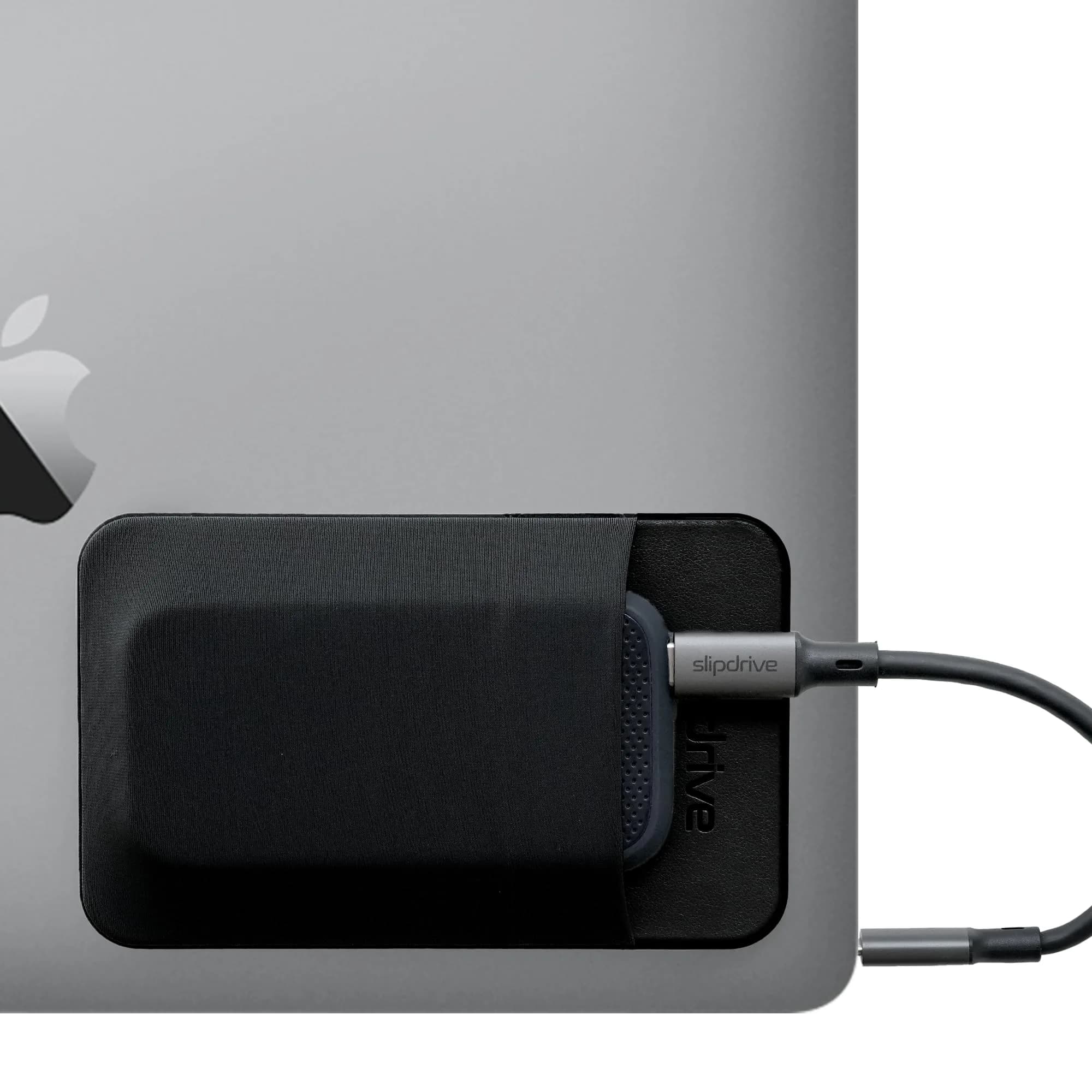 Slipdrive Portable SSD Sleeve for Laptops & Tablets - Black | Secure Stick-On Carrying Case for External Drives