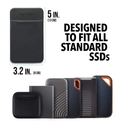 Slipdrive Portable SSD Sleeve for Laptops & Tablets - Black | Secure Stick-On Carrying Case for External Drives thumbnail 2